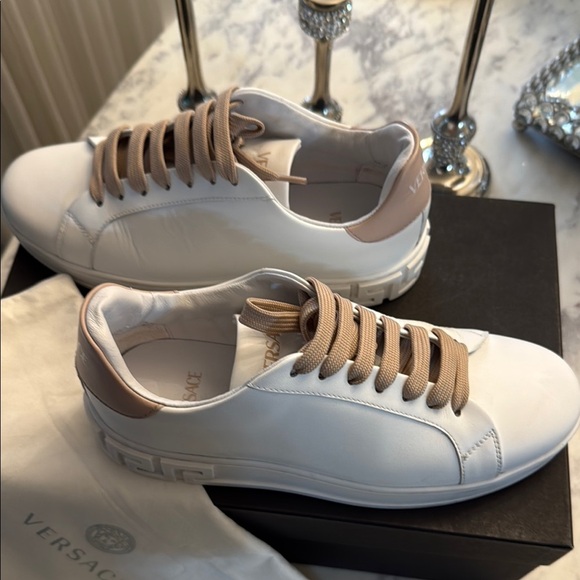 Versace White and Tan Sneakers - Picture 2 of 6